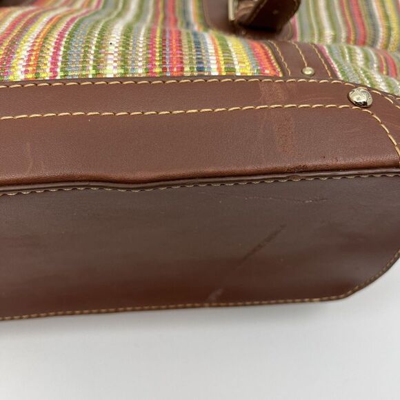 Etienne Aigner Woven Striped Purse Shoulder Bag Brown 10" X‎ 9"X 4" Bag Charm - Picture 5 of 16